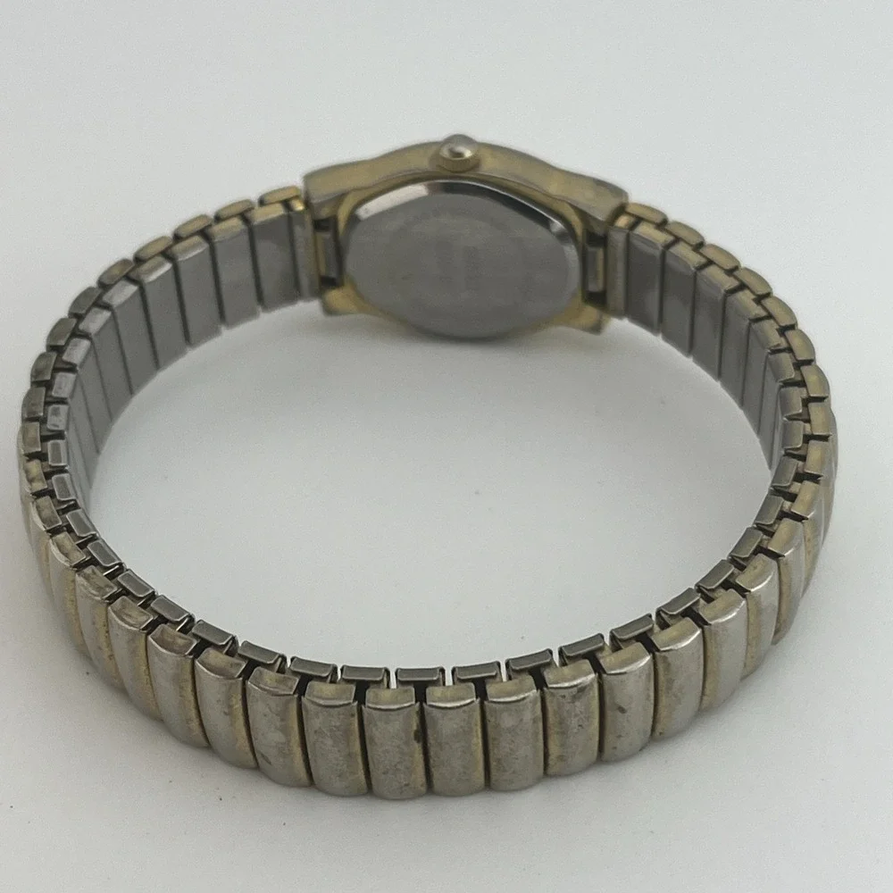 Vintage Brigade Watch Women 18mm Gold‎ Case Pearl Dial Stretch Band- New Battery
